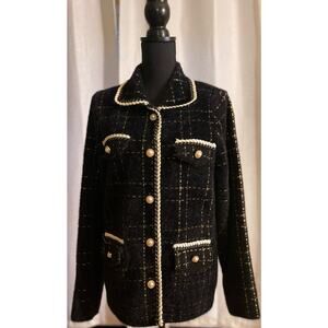 French Pearled Embellished Single Breasted  Faux Fur Blazer Size Medium